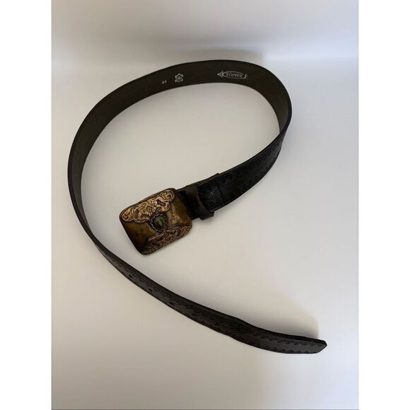Töpfer Leather Belt with Ornate Jewel Buckle – Deep Dark Green Size 85 main image 9